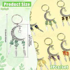 7Pcs 7 Colors Alloy Moon with Star Pendant Keychains&nbsp;KEYC-FS00045
