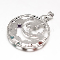 Chakra Jewelry Brass Gemstone Flat Round Pendants&nbsp;KK-J298-07-NR