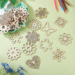 24pcs 12 Styles Unfinished Natural Poplar Wood Filigree Joiners Links&nbsp;WOOD-TA0001-81
