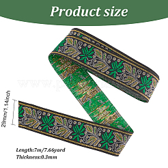 エスニック風刺繍ポリエステルリボン  葉の模様  グリーン  1-3/8インチ（34mm）  約7.66ヤード（7m）/ロール&nbsp;OCOR-WH0067-74I