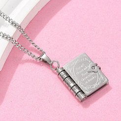 女性用304ステンレススチールブックペンダントネックレス  ステンレス鋼色  18.23インチ（46.3cm）&nbsp;NJEW-U037-01A-P