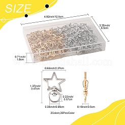 40色の合金製回転スナップフック留め具2個。  ミックスカラー  スター  34.7x23.7x5mm  穴：5.7x9.8mm  20個/カラー&nbsp;FIND-FS0004-73C