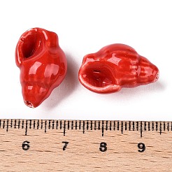 手作りのプリント磁器ビーズ連  巻き貝の形  レッド  20~21x13~14x11.5~12mm  穴：1.4mm  約18個/連  14.17''（36センチメートル）&nbsp;PORC-T133-01B