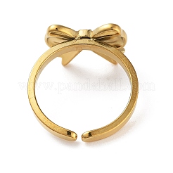 女性用304ステンレススチールオープンカフリング  蝶結び  18KGP本金メッキ  調整可能  蝶結び：12x15mm&nbsp;RJEW-Z044-01G-06