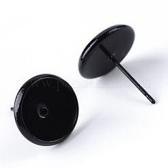 スプレー塗装真鍮スタッドピアスのセッティング  鉄のピン付き  ブラック  トレイ：8mm  10mm  ピン：0.8mm&nbsp;X-MAK-R006-8mm-02