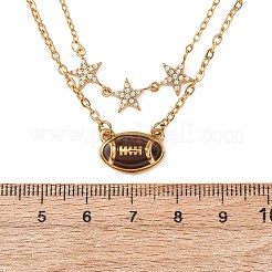 Sports 304 Stainless Steel Crystal Rhinestone Enamel Rugby Pendant Double Layer Necklaces for Women&nbsp;NJEW-A072-02G