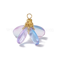 染色されたガラスのペンダント  花  真鍮のループと鉄の金具付き  プラム  20.5x25.5x20.5mm  穴：4x3mm&nbsp;PALLOY-MZ00658-02