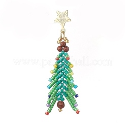 Christmas Tree Natural Red Jasper & Glass Seed Beads Dangle Stud Earrings for Women&nbsp;EJEW-MZ00157