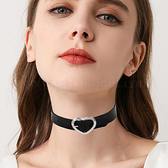 Punk Rock Style Alloy Heart Ring Imitation Leather Chocker Necklaces&nbsp;NJEW-CL0001-21