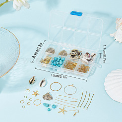 海の宝石を使ったDIYイヤリング作りキット  天然シェル、合金、304ステンレススチールペンダントを含む  真鍮リンク リング & イヤリング フック  合成ターコイズビーズ  ゴールドカラー  160個/箱&nbsp;DIY-SC0020-31