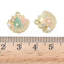 合金エナメル＆プラスチックパール＆クリスタルラインストーンペンダント  ゴールドカラー  ミックスカラー  シェル形状  14.5x15x4mm  穴：1.5mm&nbsp;ENAM-G232-03G