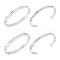 4Pcs 2 Styles Egg Shaped 201 Stainless Steel Grooved Hinged Bangles&nbsp;STAS-UN0048-69