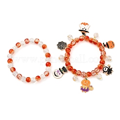 2Pcs Spray Painted Crackle Glass Round Beads Stretch Bracelets&nbsp;BJEW-JB12484-03