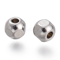 変色しにくい304ステンレススチールビーズ  多面カット  ラウンド  ステンレス鋼色  4mm  穴：1.4mm&nbsp;STAS-O130-01C
