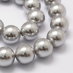 シェルパールビーズ連売り  グレードA  ラウンド  グレー  12mm  穴：1mm  約34個/連  16インチ&nbsp;BSHE-L026-05-12mm