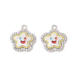 合金エナメルチャーム  クリスタルラインストーン付き  鉛フリー＆カドミウムフリー  笑顔のチャームが付いた星  プラチナ  19x18x2mm  穴：2mm&nbsp;FIND-A029-04P-02