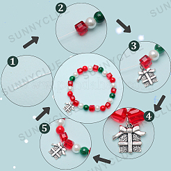 Diyのクリスマスブレスレット作りキット  イミテーションパール＆キューブグラス＆ポリマークレイラインストーンラウンドビーズを含む  スノーフレーク & ツリー & サンタクロース 合金エナメル ペンダント  ミックスカラー  218個/箱&nbsp;DIY-SC0021-67
