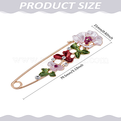 花の安全ピン1個  衣類用合金ラインストーンブローチ バックパック  レッド  21x79.5mm&nbsp;JEWB-LP0004-68C