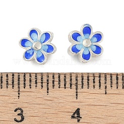 ロジウムメッキ スターリングシルバーエナメルビーズ 925 個  花  藤紫色  銀  7x6x3.5mm  穴：0.8mm&nbsp;STER-P060-05P