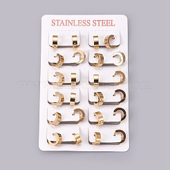 304ステンレススチール製ハギーフープピアス  厚手フープピアス  リング形状  ゴールドカラー  10.5x12x4mm  ピン：1mm&nbsp;X-EJEW-O087-09D