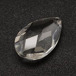 クリアガラスペンダント  多面カット  ティアドロップ  透明  38x22.5~23x13.5~14mm  穴：1.5mm&nbsp;EGLA-K011-03G