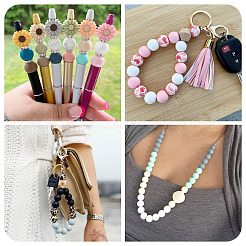 50Pcs 5 Colors Silicone Beads Loose Silicone Beads Kit Leopard Print Silicone Beads for Keychain Making Bracelet Necklace&nbsp;SIL-TA0003-35B