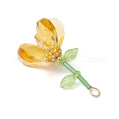 手作りのガラスビーズの花のペンダント  304ステンレススチールループ付き  多面カット  きいろ  39~41x23~24.5x24~26mm  穴：4x2.5mm&nbsp;PALLOY-MZ00742-01