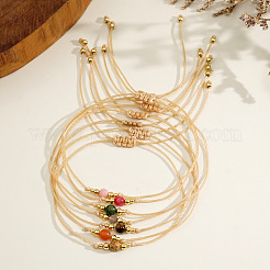 Casual Brass Bead Khaki Wax Thread Semi-Precious Natural Gemstone Bracelets Sets&nbsp;LS-JA4012