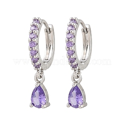 Brass Micro Pave Cubic Zirconia Hoop Dangle Earrings&nbsp;KK-Z166-13P-01