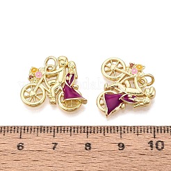 バレンタインデーの真鍮エナメルペンダント  自転車と人間のチャーム  16KGP本金メッキ  暗紫色  18x20.5x4.5mm  穴：3mm  丸カン：5x0.8ミリ  3mm内径&nbsp;KK-Q072-02G