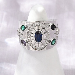 Brass Micro Pave Cubic Zirconia Adjustable Cuff Rings for Women&nbsp;RJEW-C129-10P