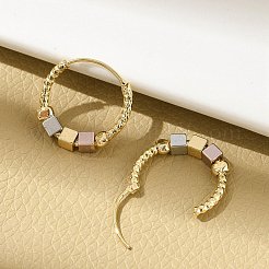 真鍮製フープピアス  立方体とリング  18KGP本金メッキ  18x3mm  ピン：0.8mm&nbsp;EJEW-B117-03