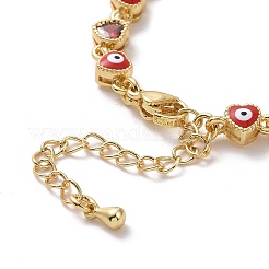 Enamel Evil Eye & Cubic Zirconia Heart Link Chain Bracelet&nbsp;BJEW-H555-01D