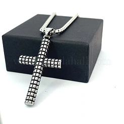 Men's 304 Stainless Steel Checkered Cross Pendant Vintage Punk Necklaces&nbsp;OC5686