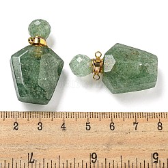 ファセット加工された天然グリーンストロベリークォーツペンダント  開閉可能な香水瓶  金色の304ステンレススチール製金具付き  1.1~1.2x2.3x3.7~3.8cm  穴：2mm&nbsp;G-A225-01B-G