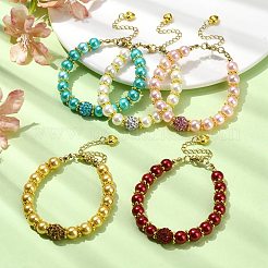 女性用ガラスイミテーションパールビーズブレスレット  ミックスカラー  7-1/8インチ（18cm）&nbsp;BJEW-JB10034