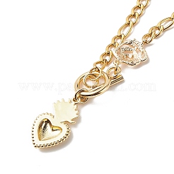Heart & Rose Brass Pendant Necklace 304 Stainless Steel Chains for Women&nbsp;NJEW-JN04088