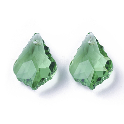 カット加工ガラスペンダント  葉  ダークシーグリーン  22x15.5x8.5mm  穴：1mm&nbsp;GLAA-F068-C23
