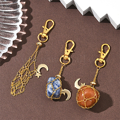 6Pcs 3 Styles Moon Alloy Swivel Lobster Claw Clasps & Brass Cable Chains&nbsp;AJEW-SC0003-98G