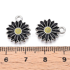 合金エナメルチャーム  デイジー  ミックスカラー  ブラック  16x13x2mm  穴：2mm&nbsp;ENAM-A139-05P-01