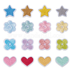 刺繍布アイロン接着/縫い付けパッチ2セット  マスクと衣装のアクセサリー  アップリケ  花  ミックスカラー  16.5~21.5x19.5~20.5x1.5mm  16個/セット&nbsp;DIY-TA0013-08