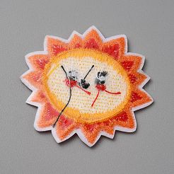 夏をテーマにしたポリエステルのコンピュータ刺繍布 アイロン接着/縫い付けパッチ  マスクと衣装のアクセサリー  アップリケ  太陽模様  48x50.5x1.5mm&nbsp;PATC-WH0010-07B