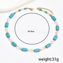 Bohemian Style Handmade Rectangle Synthetic Turquoise & Faceted Teardrop Glass Beaded Necklaces for Women's Date Gift&nbsp;TF2748