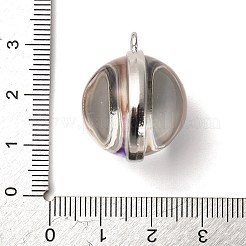 銀河をテーマにした蓄光ガラスボールペンダント  暗闇で光る  プラチナトーン合金エッジ付き  ライトシアン  25x21.5x20~21mm  穴：2mm&nbsp;GLAA-D021-01P-08