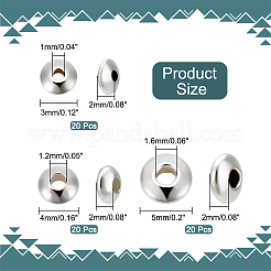 60個3サイズ925スターリングシルバースペーサービーズ  ロンデル  銀  3~5x2mm  穴：1~1.6mm  20個/スタイル&nbsp;STER-PH0001-29