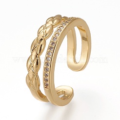 Brass Micro Pave Clear Cubic Zirconia Cuff Rings&nbsp;RJEW-Z003-10G