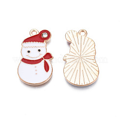 クリスマス合金エナメルペンダント  クリスタルラインストーン付き  カドミウムフリー＆鉛フリー  ライトゴールド  雪だるま  ホワイト  25.5x15x1.5mm  穴：1.6mm&nbsp;ENAM-Q442-47