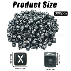 文字アクリルヨーロピアンビーズ300個  水平穴  ランダムな混合文字  キューブ  ミックスカラー  10x10x10mm  穴：4mm&nbsp;OACR-SC0001-70C