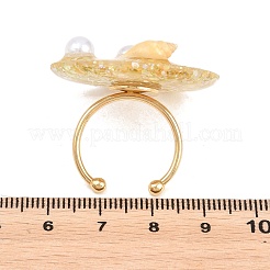 304ステンレス鋼樹脂製カフオープンリング  巻貝の形をしたヒトデ  アクリル、スパンコール、模造プラスチックパールを使用  小麦  18mm&nbsp;RJEW-C167-02A