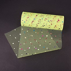 ハートキラキラスパンコールデコメッシュリボン  チュール生地  スカートを作るためのチュールロールスプールファブリック  緑黄  6インチ（15cm）  約10ヤード/ロール（9.144メートル/ロール）&nbsp;OCOR-BC0007-15